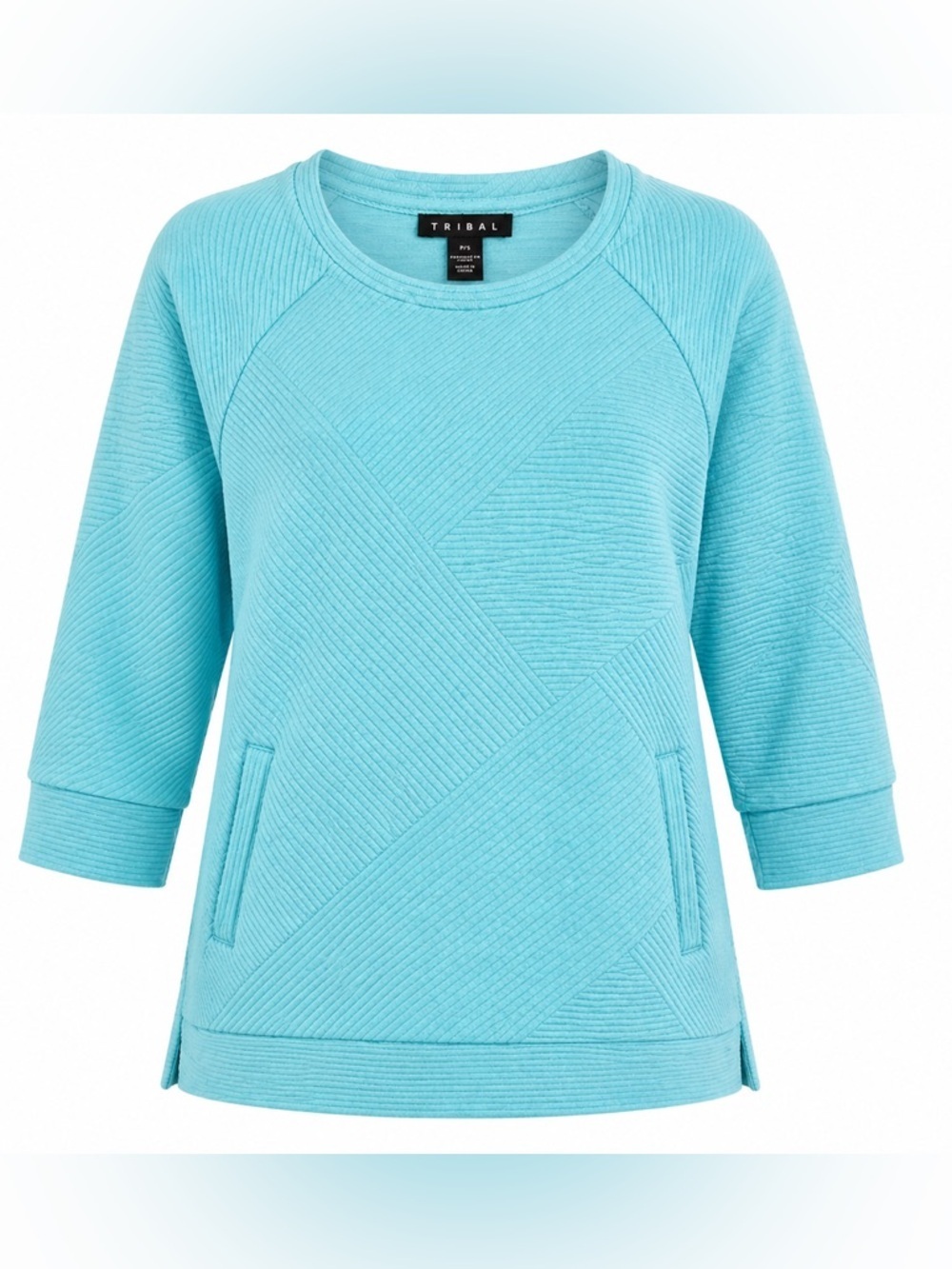 NWT Tribal Sea Isle Quilted Tunic Top Small 3/4 Sleeve Turquoise